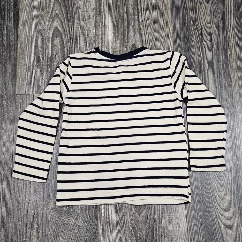 PEKKLE TODDLER LONG‑SLEEVE STRIPED HENLEY TOP – NAVY/WHITE – SIZE 2T